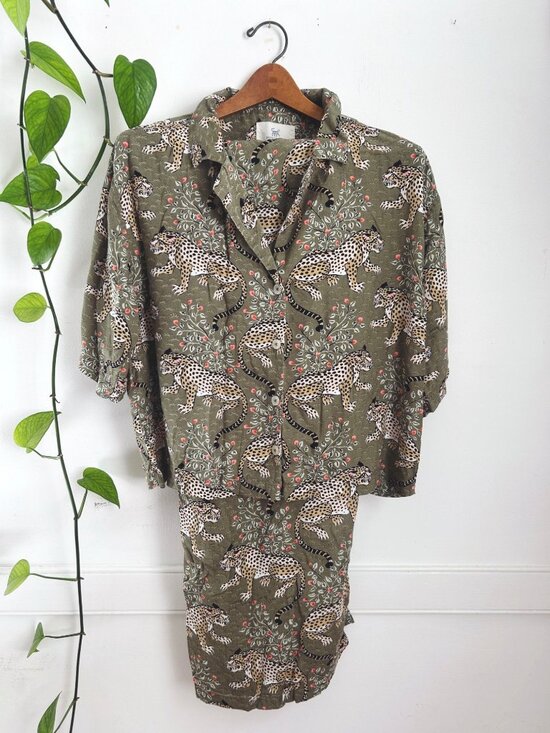 Printfresh Other - Printfresh Bagheera Leopard Print Pajama Set Green Small Organic Cotton Blend S